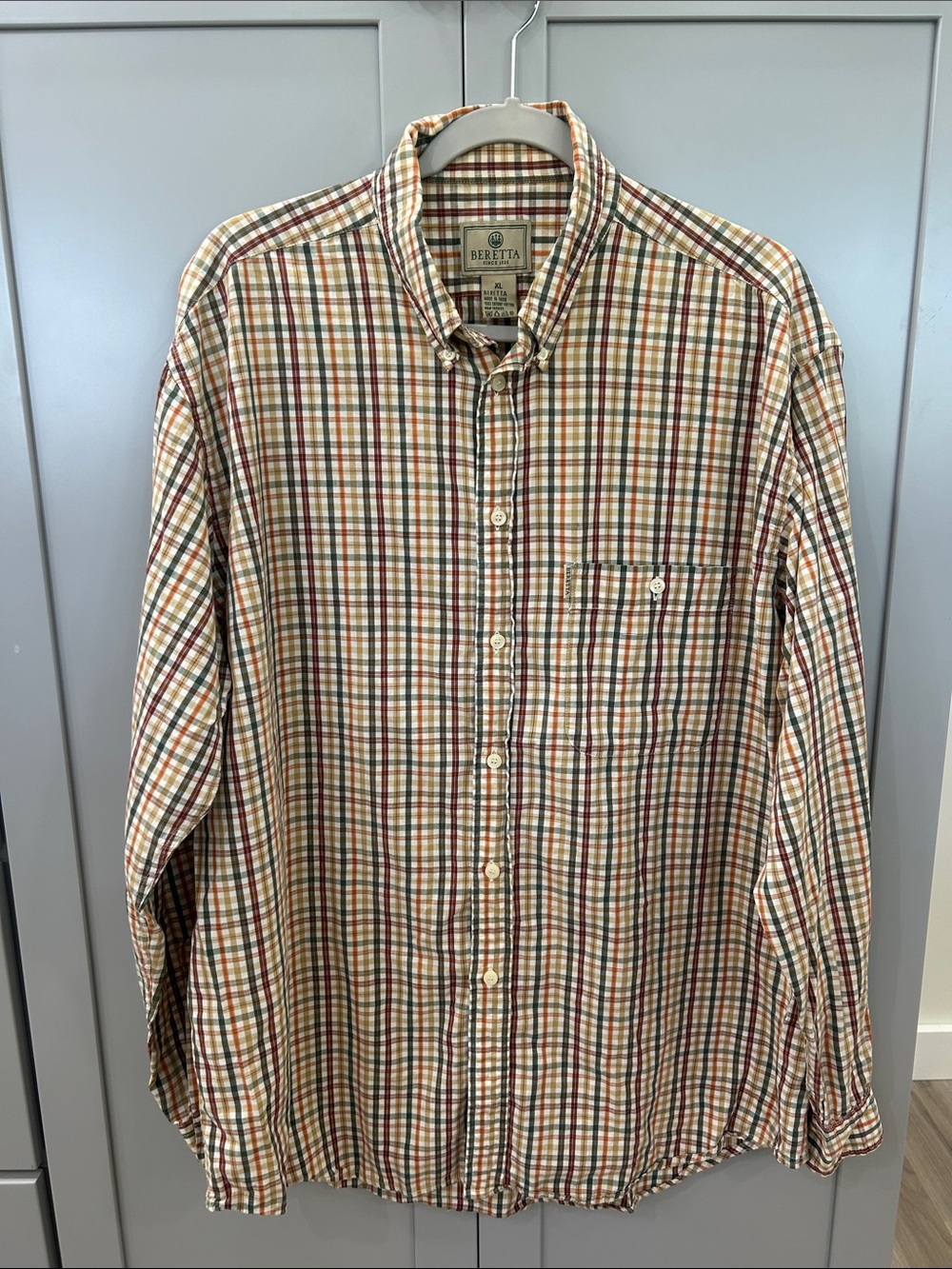 Beretta Plaid Long Sleeve Button Down Shooting Shirt XL Earth Tones
